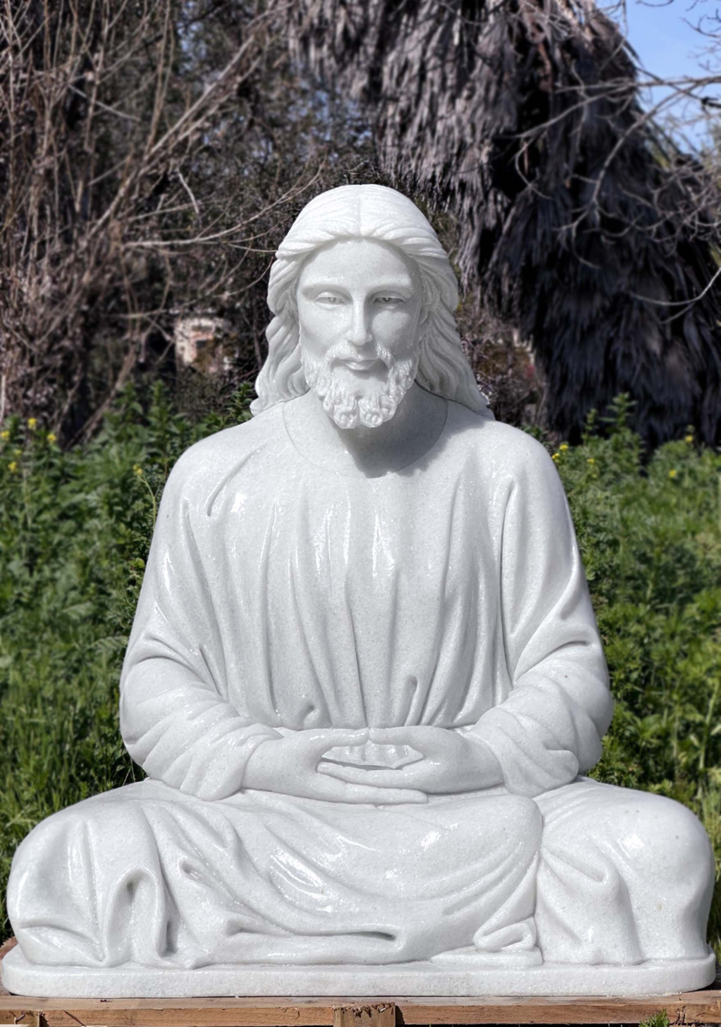 Jesus Marble Statue Meditating