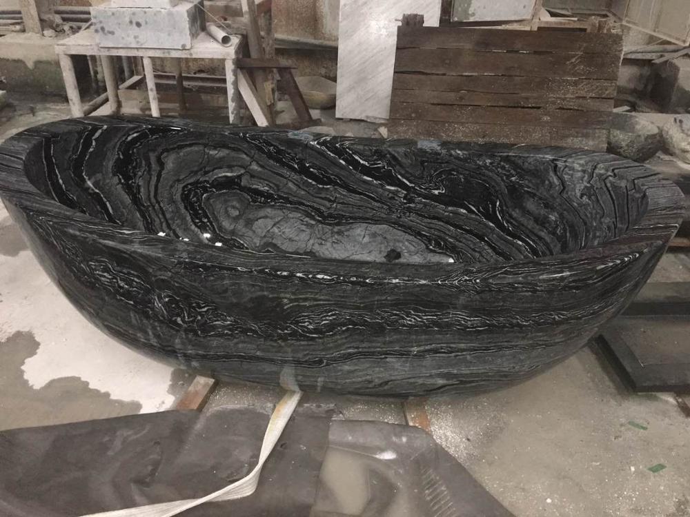 Ancient Wood-Inspired Black Marble Bathtub