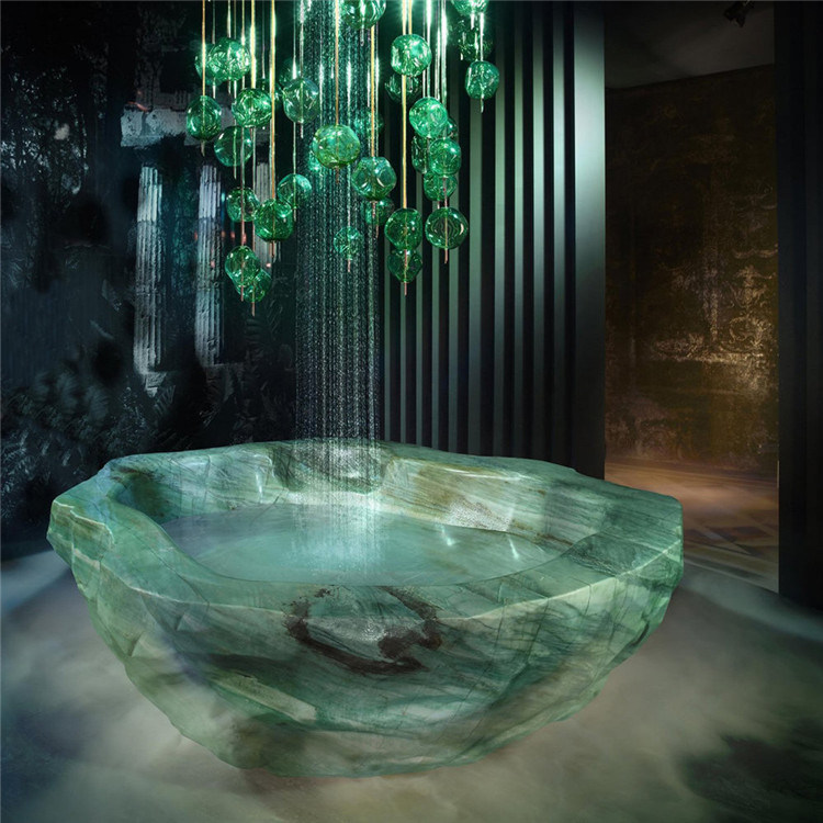 Customized Luxurious Crystal Rosa Quartz Green Marble Stone Tub