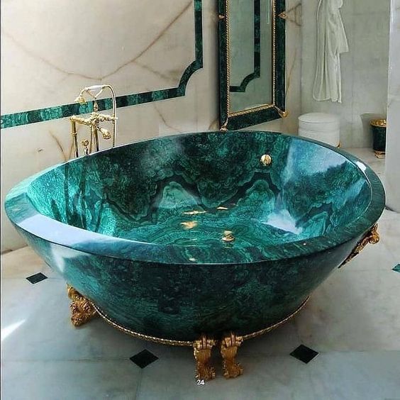 Green Malachite Gemstone Bathtub