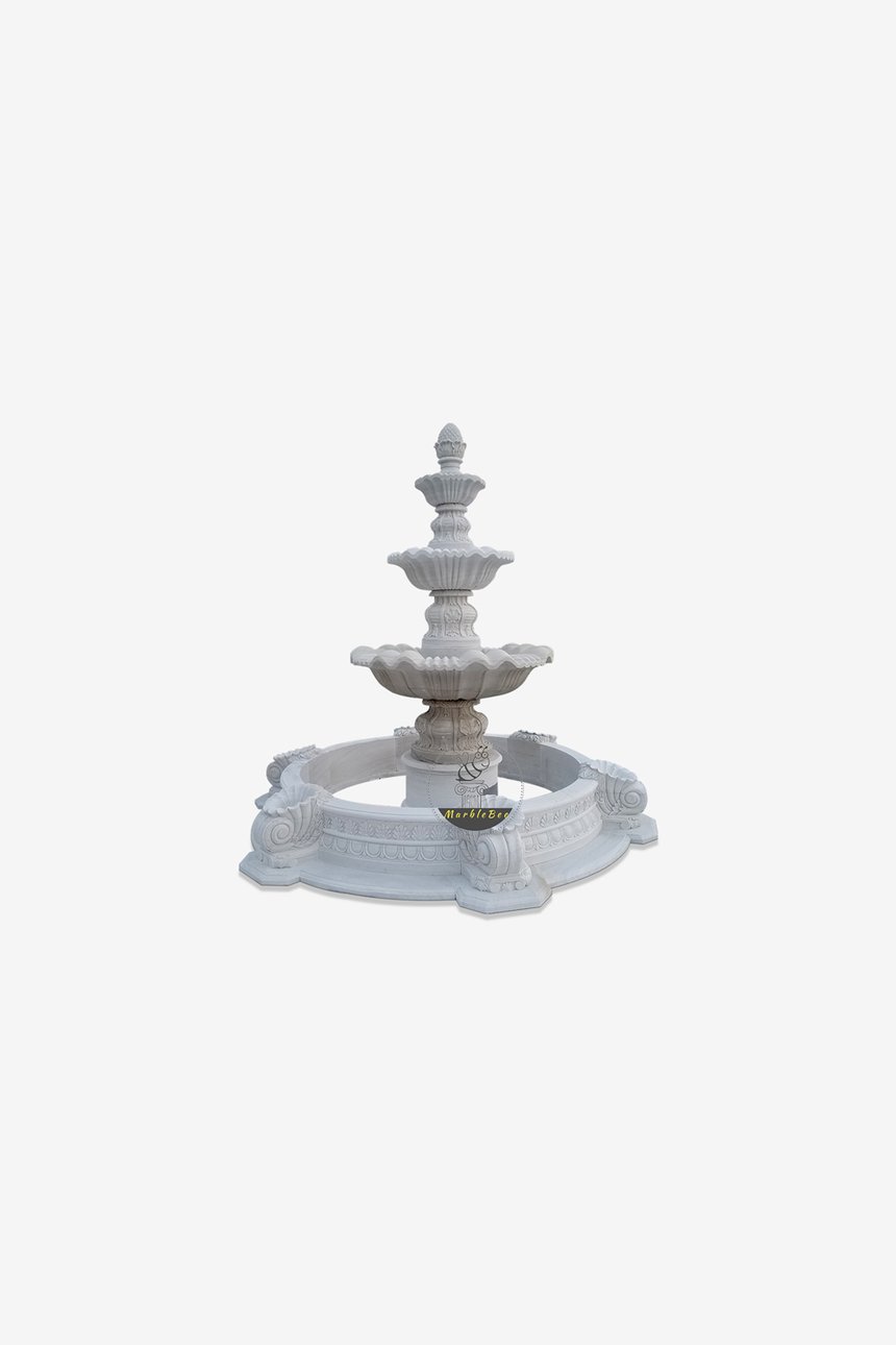 3-tiered white stone fountain